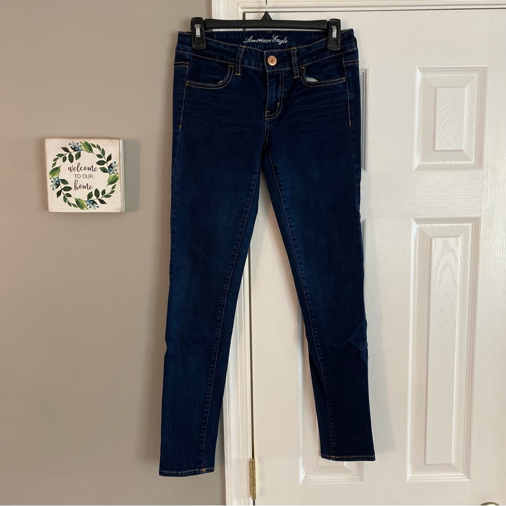 American Eagle Super Stretch Jegging Dark Wash Denim Skinny Jeans Low Rise Sz 4